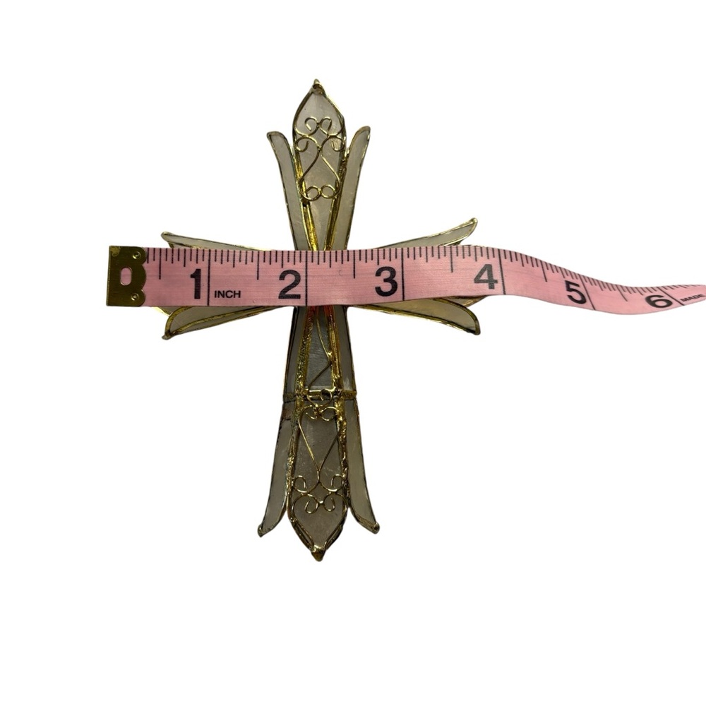 Iridescent Capiz Shell 3D Cross with Gold Filagree Christmas Decor - Picture 6 of 7